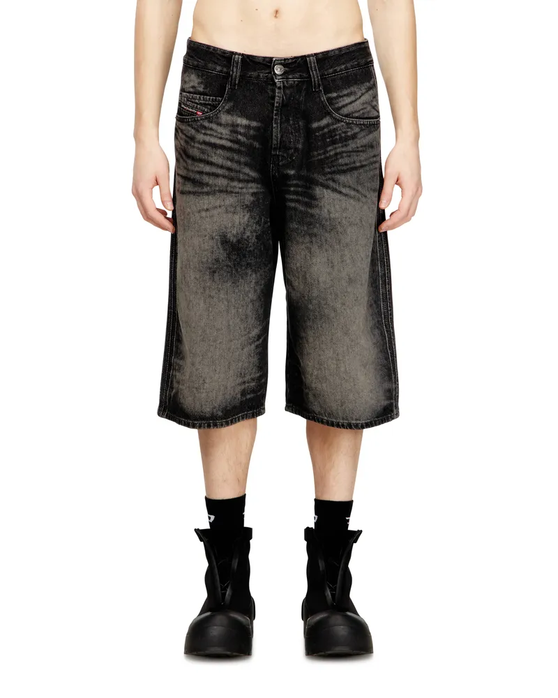 Diesel Lange Bermudashorts aus behandeltem Baumwoll-Hanf-Denim - Denim Kurze Hose - Unisex - Schwarz Schwarz