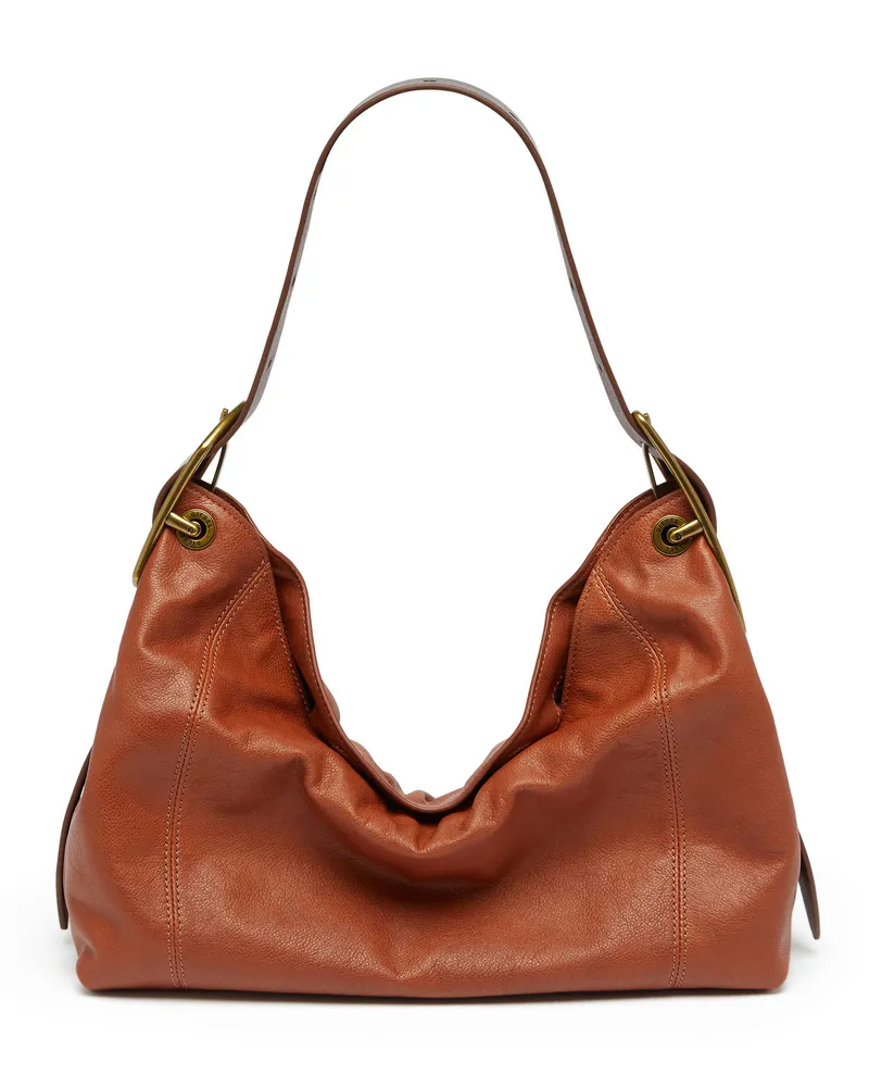 Diesel D-Line-Schultertasche aus glänzendem, geknittertem Leder - Schultertaschen - Damen - Braun Braun