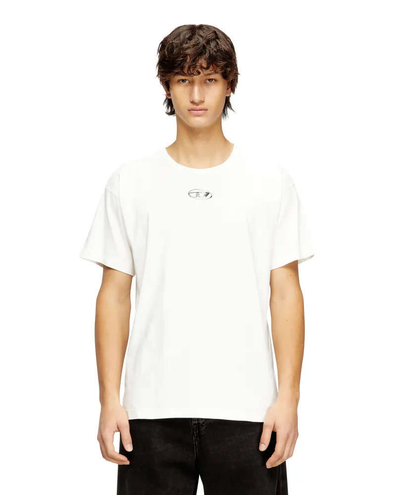 Diesel Leichtes Baumwoll-T-Shirt mit metallischem ovalem D-Logo - T-Shirts - Herren - Weiss Weiss