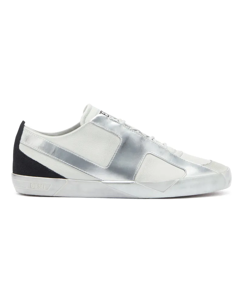 Diesel S-Slante-D - Sneaker aus Leder und Velours mit distressed look - Sneakers - Herren - Weiss Weiss