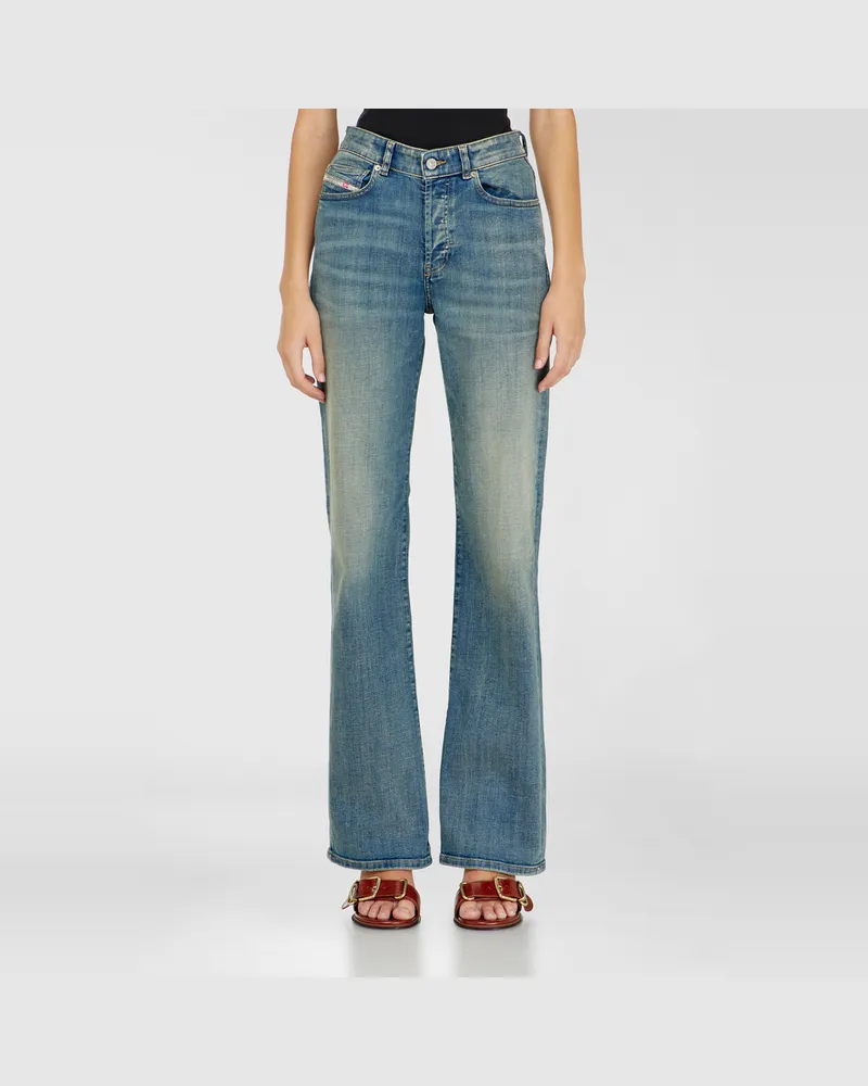 Diesel Regular Jeans High Waist 1971 D-Sent, Mittelblau, Knopfverschluss Blau