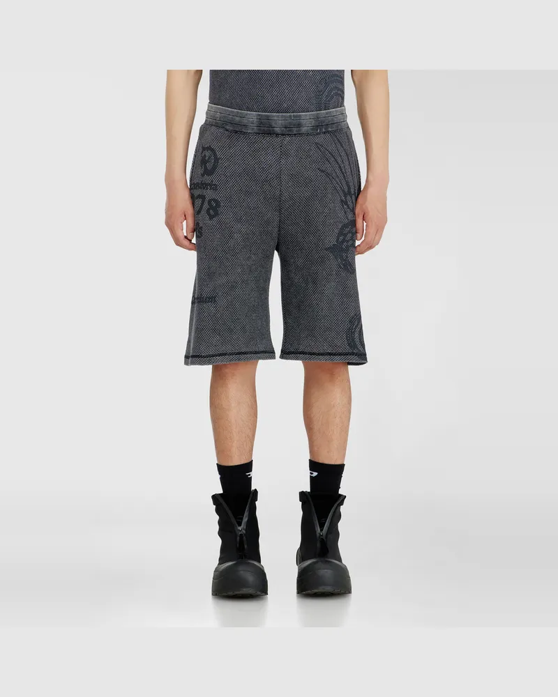 Diesel Sweatshorts aus Baumwollmesh mit Prints - Kurze Hosen - Herren - Grau Grau
