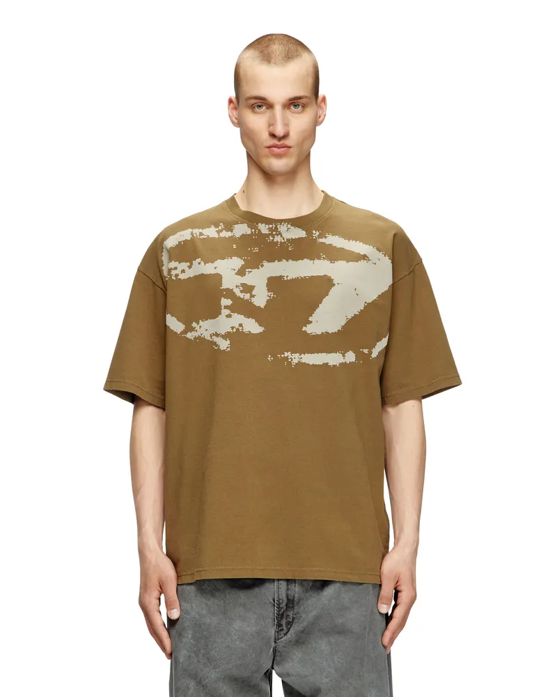 Diesel T-Shirt mit beflocktem Distressed-Logo - T-Shirts - Herren - Grün Grün