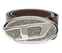 4 cm breiter Gürtel aus Leder mit Strass-Oval D-Schnalle - Gürtel - Damen - Braun