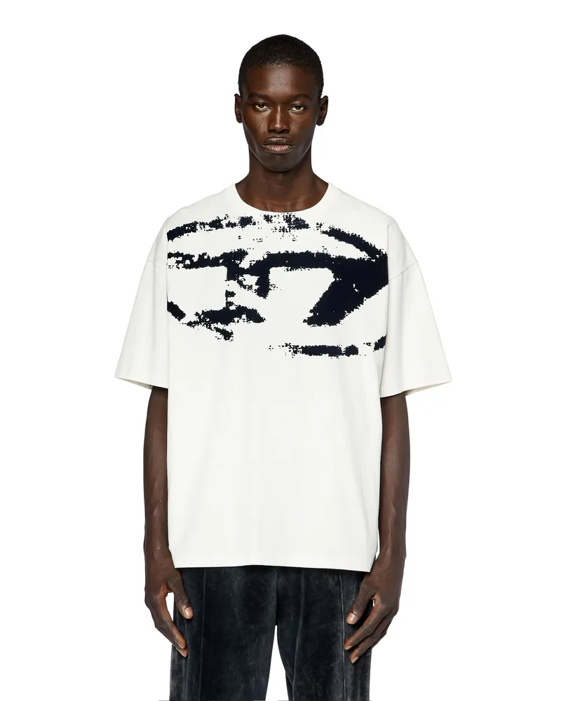 Diesel T-Shirt mit beflocktem Distressed-Logo - T-Shirts - Herren - Weiss Weiss