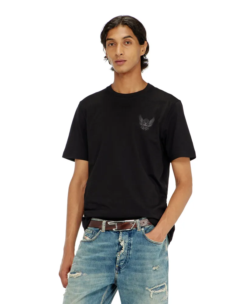 Diesel Baumwoll-T-Shirt mit Logo-Motiv auf der Brust - T-Shirts - Herren - Schwarz Schwarz