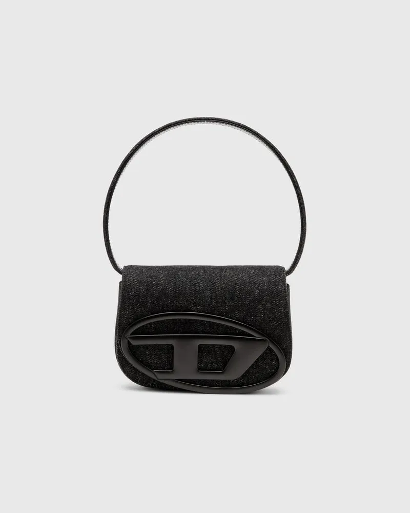 Diesel 1DR-Ikonische Schultertasche aus gewaschenem Denim - Schultertaschen - Damen - Schwarz Schwarz