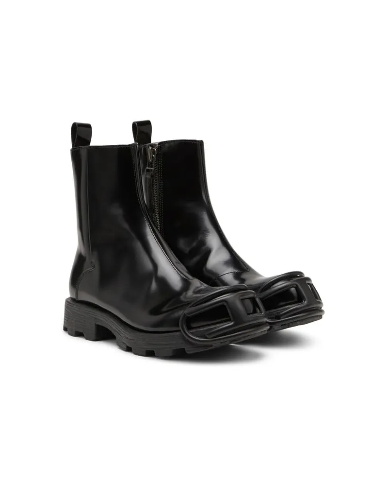 Diesel D-Hammer-Chelsea Boots aus Leder mit Oval D-Zehenkappe - Stiefel - Herren - Schwarz Schwarz
