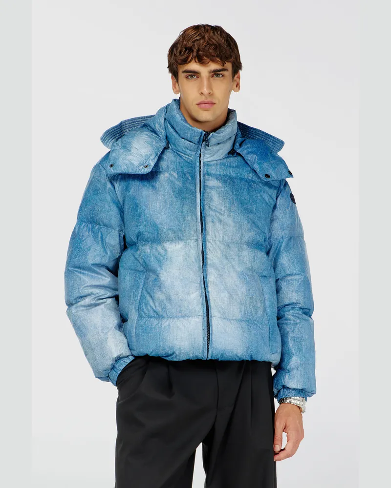 Diesel Daunenjacke mit Denim-Effekt-Print und Kapuze - Winterjacken - Herren - Blau Blau
