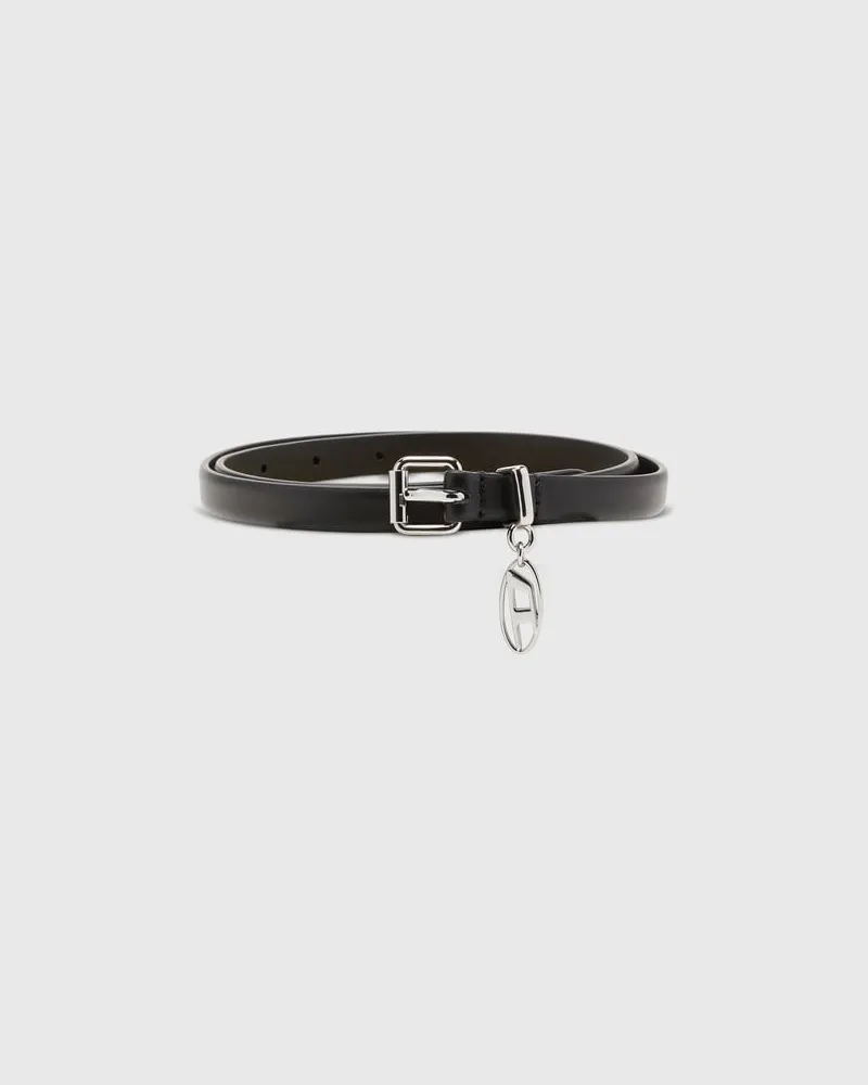 Diesel 1.5 cm schmaler Ledergürtel mit ovalem D-Anhänger - Gürtel - Damen - Schwarz Schwarz