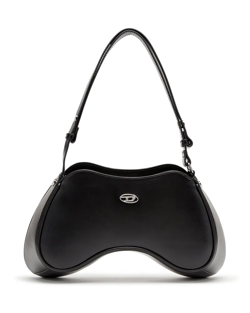 Diesel Play-Schultertasche aus semiglänzendem Leder - Schultertaschen - Damen - Schwarz Schwarz