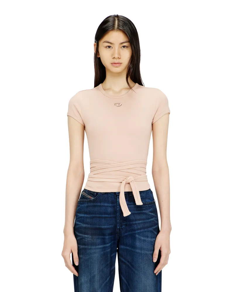 Diesel Geripptes Top mit Wickelschnüren - T-Shirts - Damen - Rosa Rosa