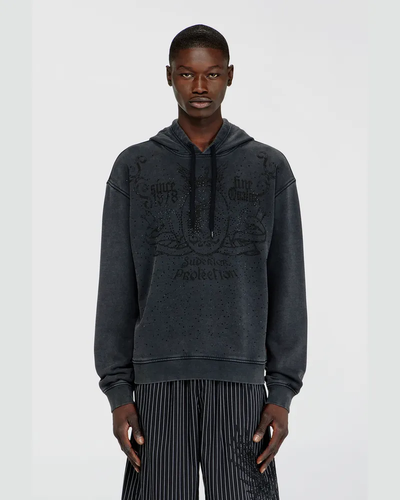 Diesel Bedrucktes Hoodie mit Strasssteinen - Sweatshirts - Herren - Grau Grau