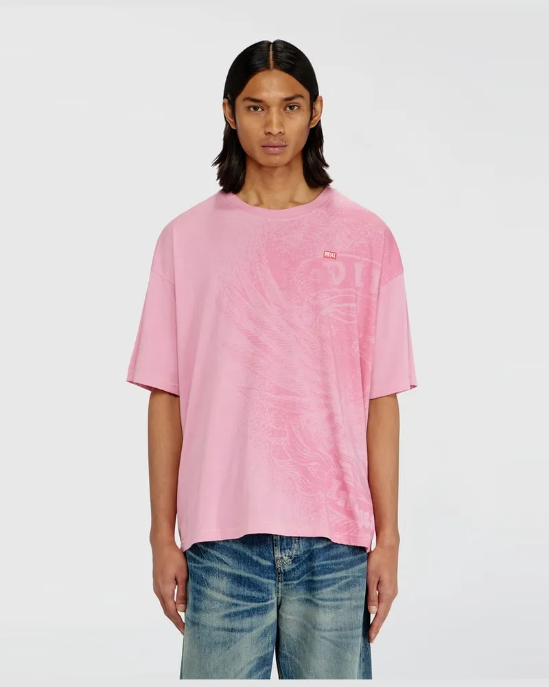 Diesel Locker geschnittenes T-Shirt mit Pigmentdruck - T-Shirts - Herren - Rosa Rosa