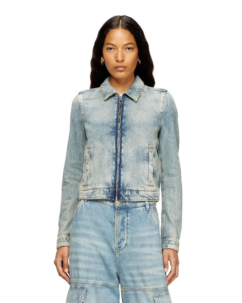 Diesel Jacke aus Tencel-Denim mit fließender Struktur im Schmutz-Effekt - Denim jacken - Damen - Blau Blau