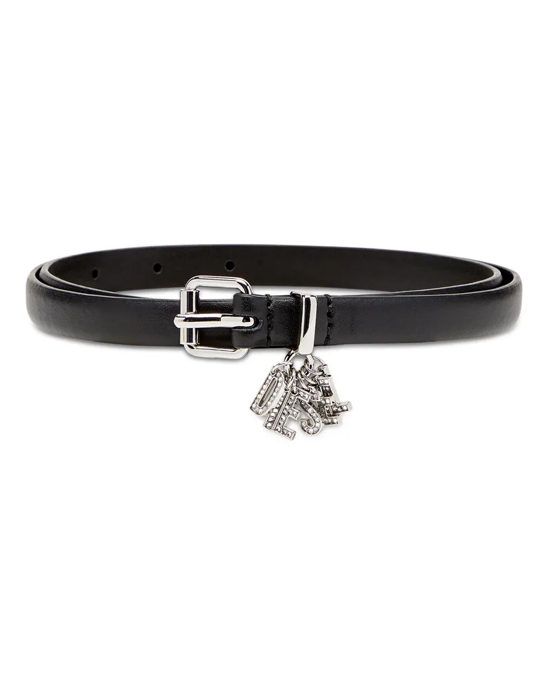 Diesel 1.4cm schmaler Gürtel aus Nappaleder mit Logo-Charms - Gürtel - Damen - Schwarz Schwarz