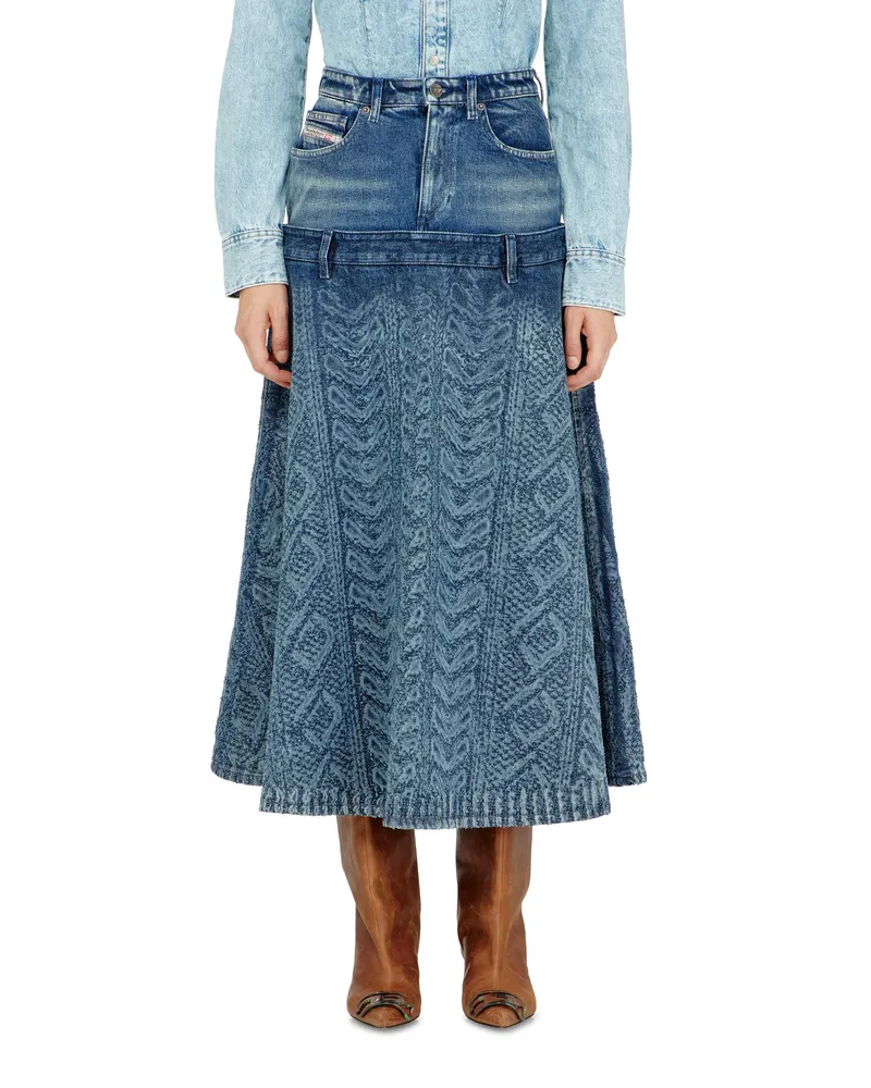 Diesel Midi-Rock aus Denim mit Zopfmuster-Effekt - Röcke - Damen - Blau Blau