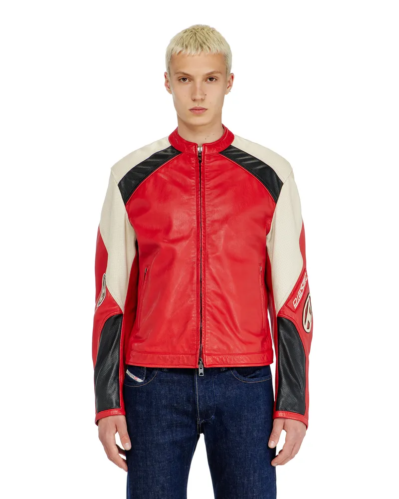 Diesel Bikerjacke aus perforiertem Colour-Block-Leder - Lederjacken - Herren - Bunt Bunt