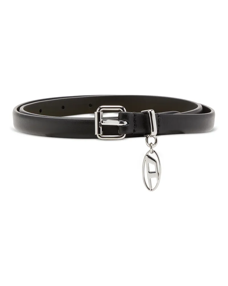 Diesel 1.5 cm schmaler Ledergürtel mit ovalem D-Anhänger - Gürtel - Damen - Schwarz Schwarz