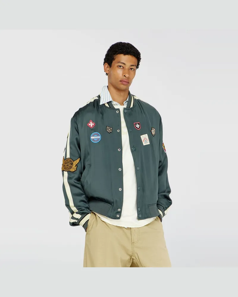 Diesel Satin-bomberjacke mit patches - Jacken - Herren - Grün Grün