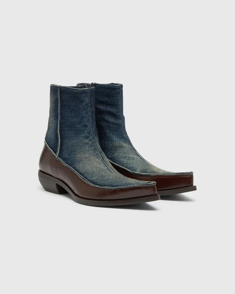 Diesel D-Frido-Westliche Stiefeletten aus Leder und Denim - Stiefel - Herren - Blau Blau