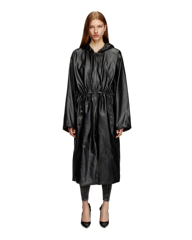 Diesel Vielgetragener Utility-Mantel mit Kapuze - Lederjacken - Unisex - Schwarz Schwarz