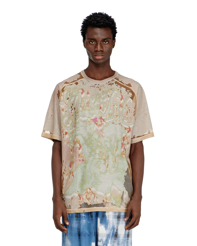 Diesel T-Shirt aus bedrucktem Devoré-Jersey - T-Shirts - Herren - Braun Braun