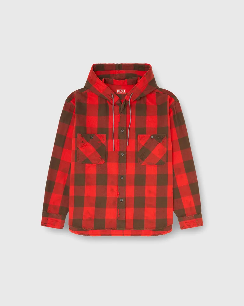 Diesel Kapuzenshirt aus distressed kariertem Flanell - Hemden - Herren - Bunt Bunt