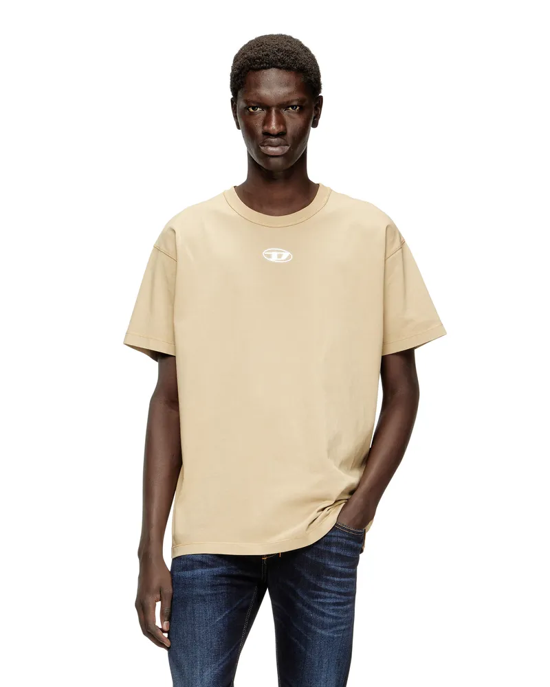Diesel Leichtes Baumwoll-T-Shirt mit metallischem ovalem D-Logo - T-Shirts - Herren - Beige Beige