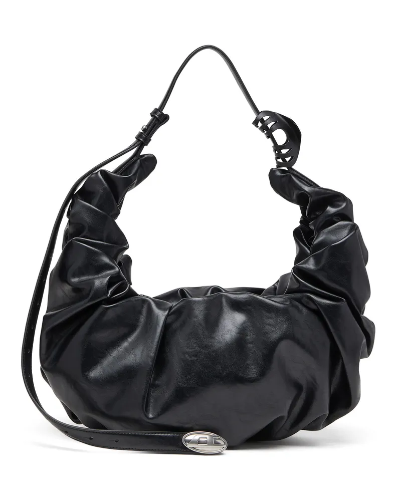 Diesel Große zerknitterte Hobo-Tasche aus glänzendem PU - Schultertaschen - Damen - Schwarz Schwarz