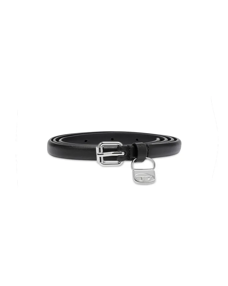 Diesel 1.4cm Schmaler Gürtel aus Leder mit 1DR Bag-Charm - Gürtel - Damen - Schwarz Schwarz