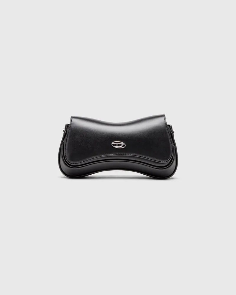 Diesel Play-Schultertasche aus semiglänzendem Leder - Abendtaschen - Damen - Schwarz Schwarz