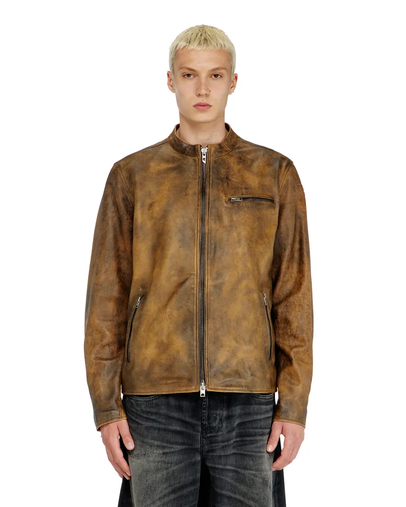 Diesel Biker jacket aus behandeltem Leder - Lederjacken - Herren - Braun Braun