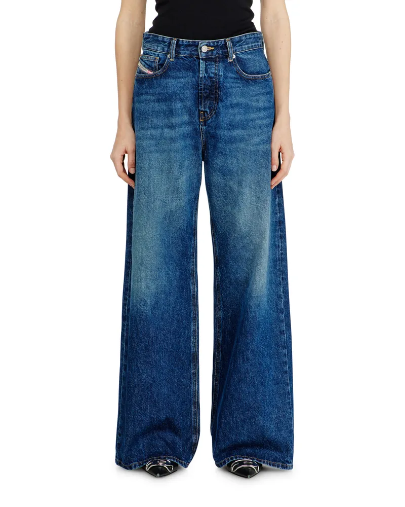 Diesel Relaxed Jeans Low Waist 1996 D-Sire, Mittelblau, Knopfverschluss Blau