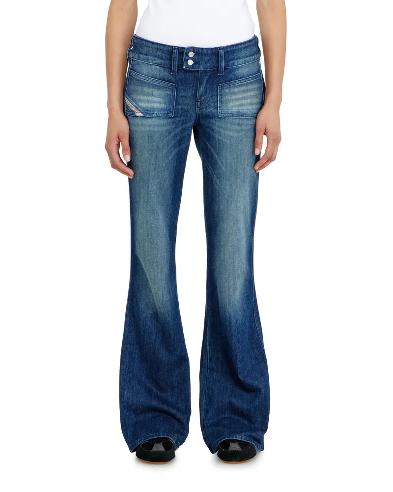 Diesel Bootcut Jeans Low Waist D-Hush, Dunkelblau, Reißverschluss Blau