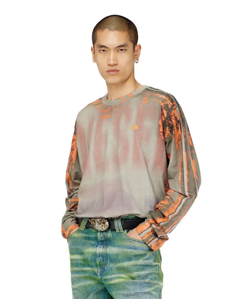Diesel Langarmshirt aus Cracked Jersey - T-Shirts - Herren - Bunt Bunt
