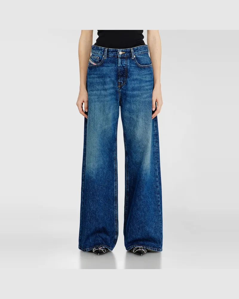 Diesel Relaxed Jeans Low Waist 1996 D-Sire, Mittelblau, Knopfverschluss Blau