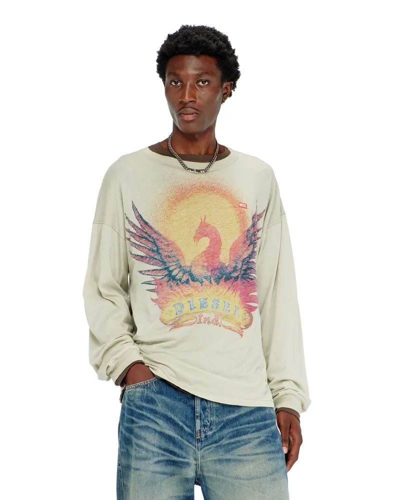 Diesel Langarm-T-Shirt mit Phoenix-Motiv - T-Shirts - Herren - Beige Beige