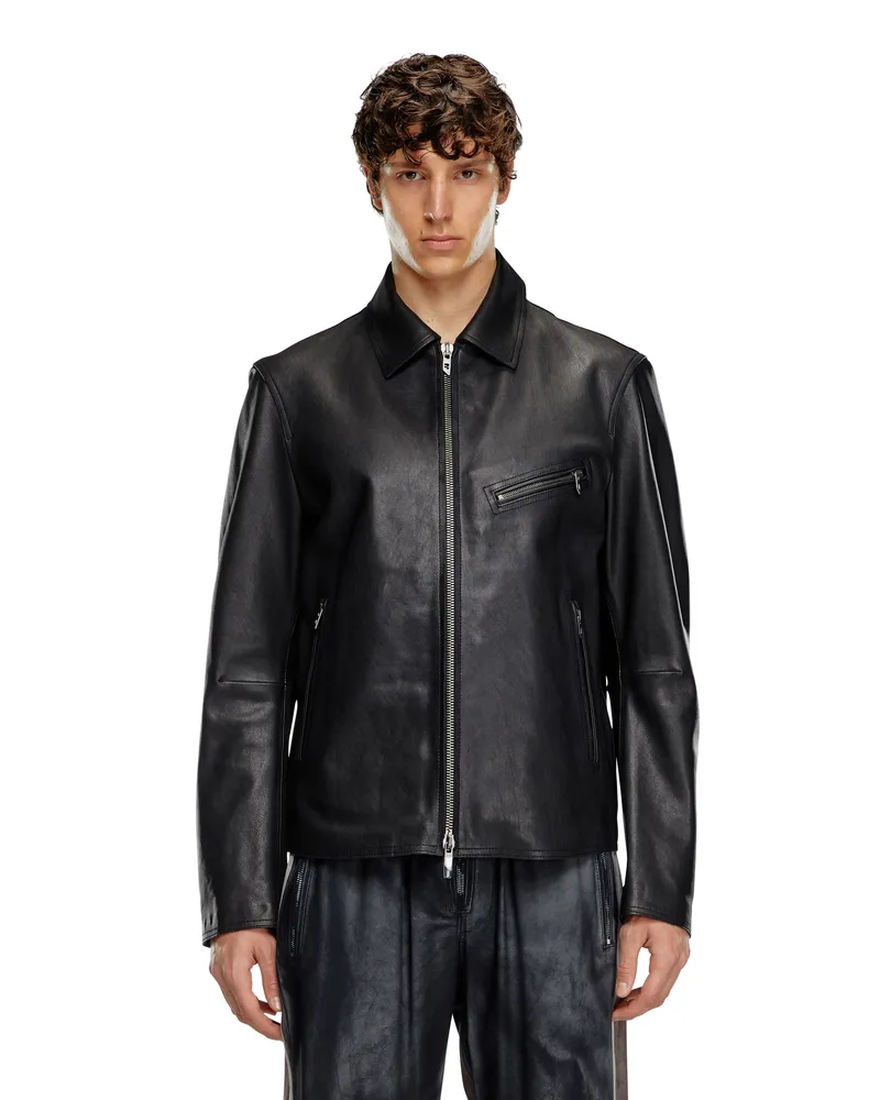 Diesel Jacke aus Leder mit Oval D-Prägung - Lederjacken - Herren - Schwarz Schwarz