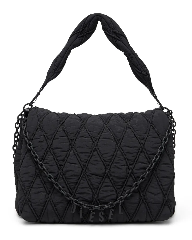 Diesel Charm-D L-Schultertasche aus gestepptem gewaschenem Nylon - Schultertaschen - Damen - Schwarz Schwarz