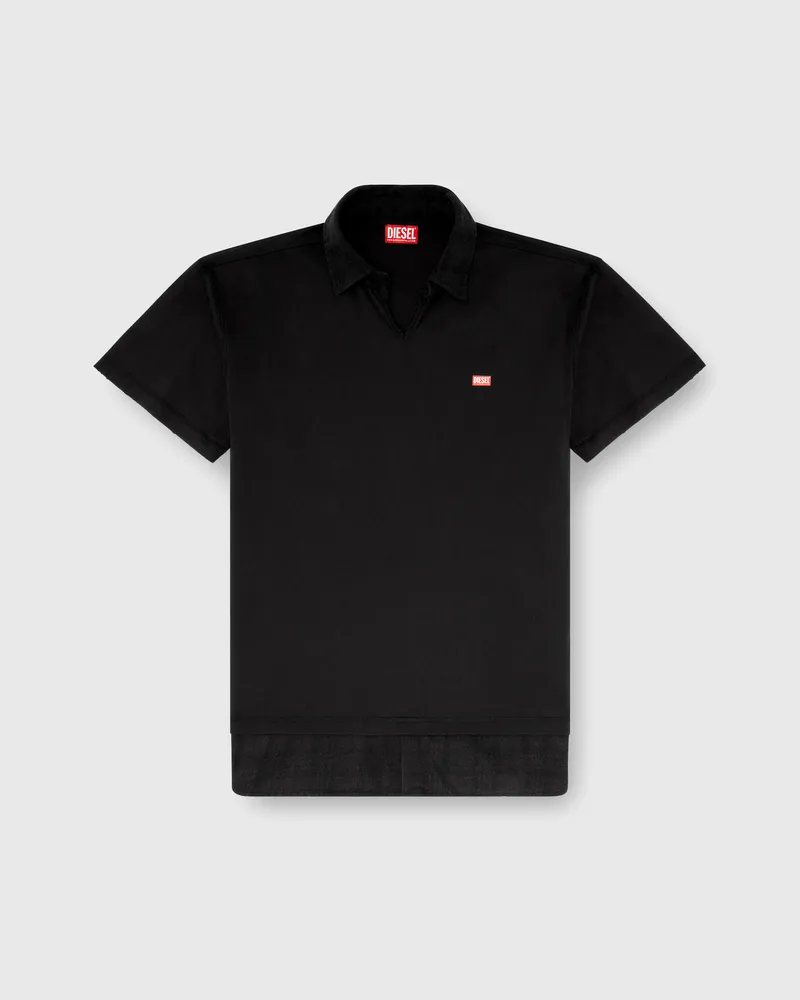 Diesel Jersey-Poloshirt mit Flanellkaro-Details - Polohemden - Herren - Schwarz Schwarz