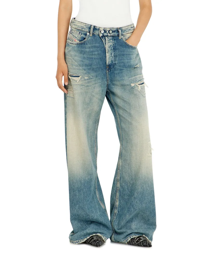 Diesel Relaxed Jeans Low Waist 1996 D-Sire,, Knopfverschluss Blau