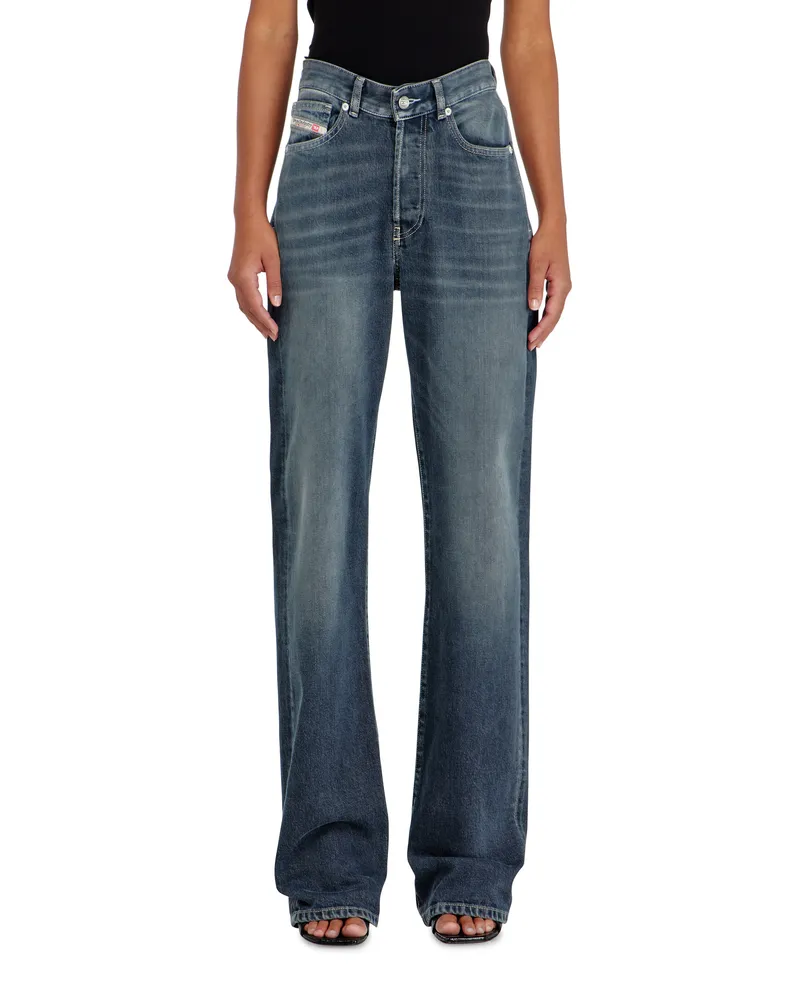 Diesel Regular Jeans High Waist 1971 D-Sent, Dunkelblau, Knopfverschluss Blau