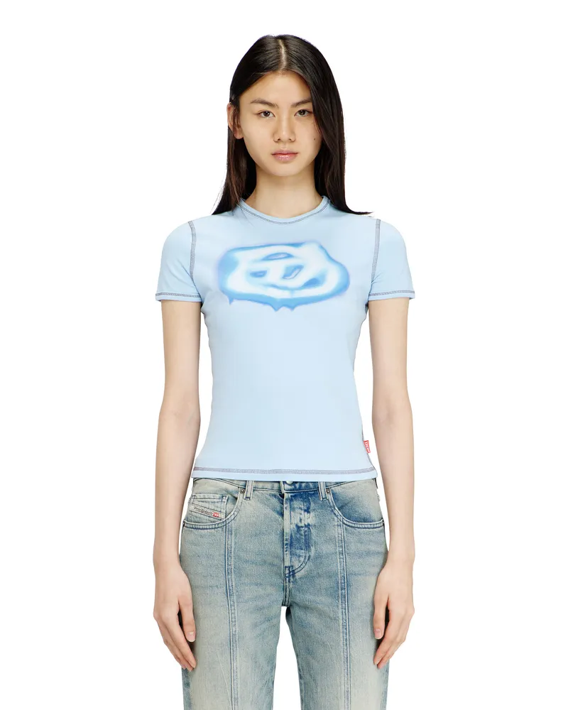 Diesel Schmales T-Shirt mit Logo im Graffiti-Stil - T-Shirts - Damen - Blau Blau