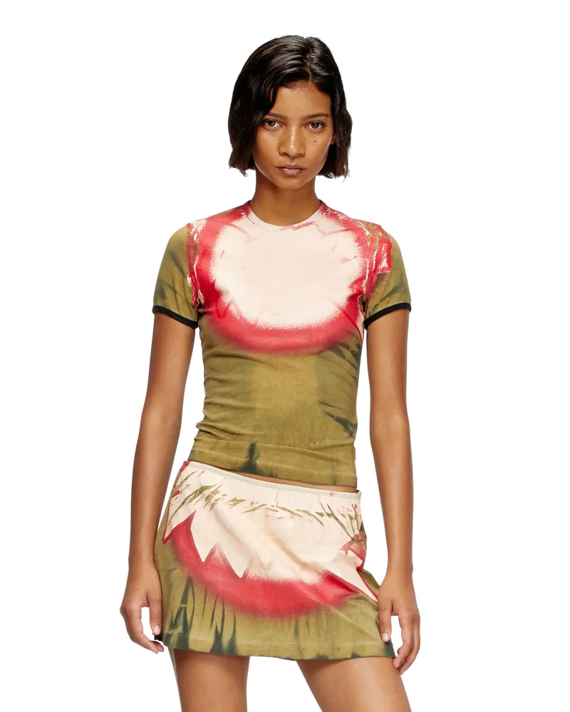 Diesel Batik-T-Shirt mit Scheinwerferlicht-Print - T-Shirts - Damen - Grün Grün