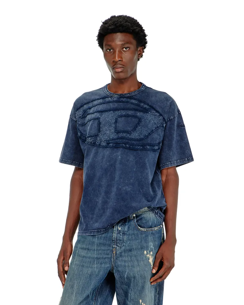Diesel Lockeres Baumwoll-T-Shirt mit Oval-D-Applikation - T-Shirts - Herren - Blau Blau