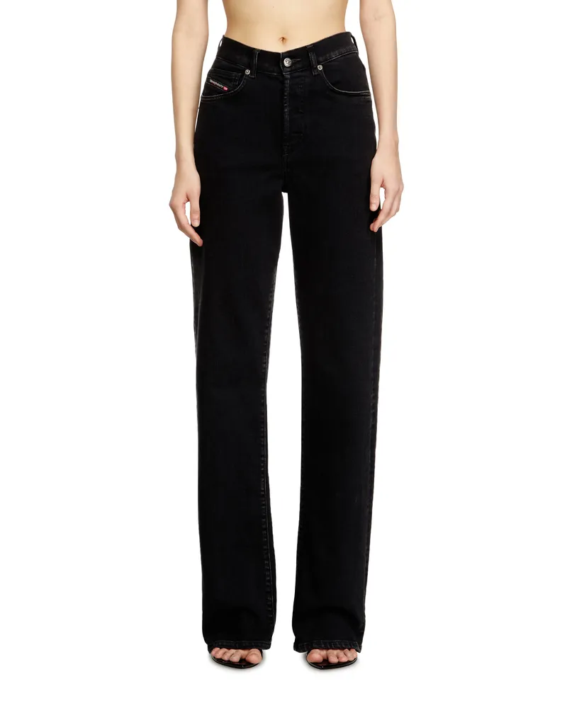 Diesel Regular Jeans High Waist 1971 D-Sent, Schwarz/Dunkelgrau, Knopfverschluss Schwarz