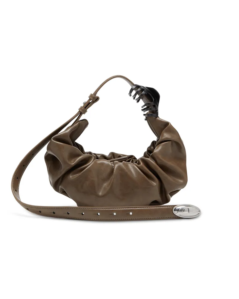 Diesel Kleine zerknitterte Hobo-Tasche aus glänzendem PU - Schultertaschen - Damen - Braun Braun