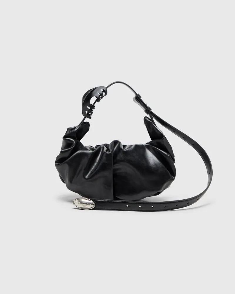 Diesel Grab-D-Small Hobo-Tasche mit gerafftem Design - Schultertaschen - Damen - Schwarz Schwarz