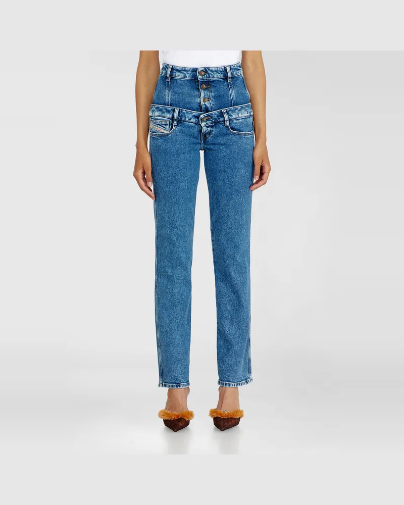 Diesel Slim Jeans High Waist D-Fynora, Mittelblau, Reißverschluss Blau